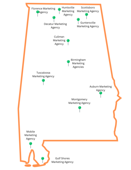 Huntsville Marketing Agency map of zellus on page one of every alabama city